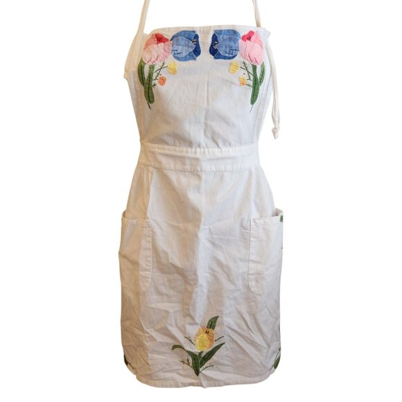 Vintage Tulip Flower Short White Apron Applique Flowers Small To Large - Picture 1 of 8